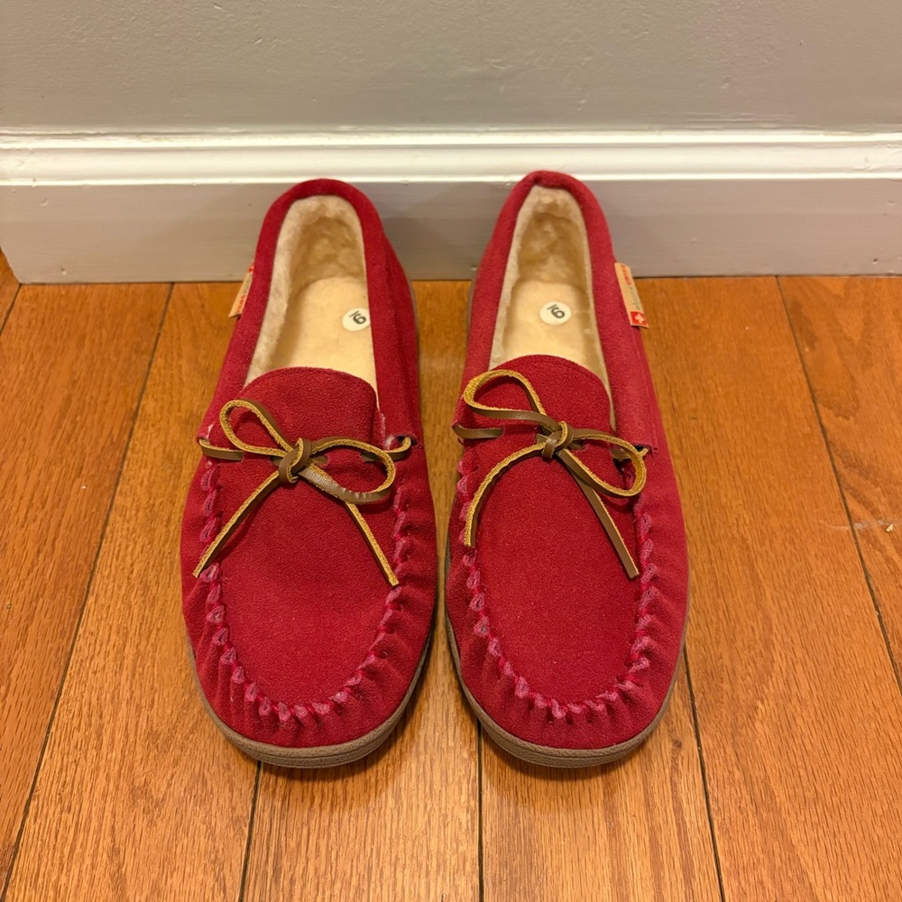 Alpine Swiss Sabine Women’s Suede Shearling Moccasin Slippers, Size 9